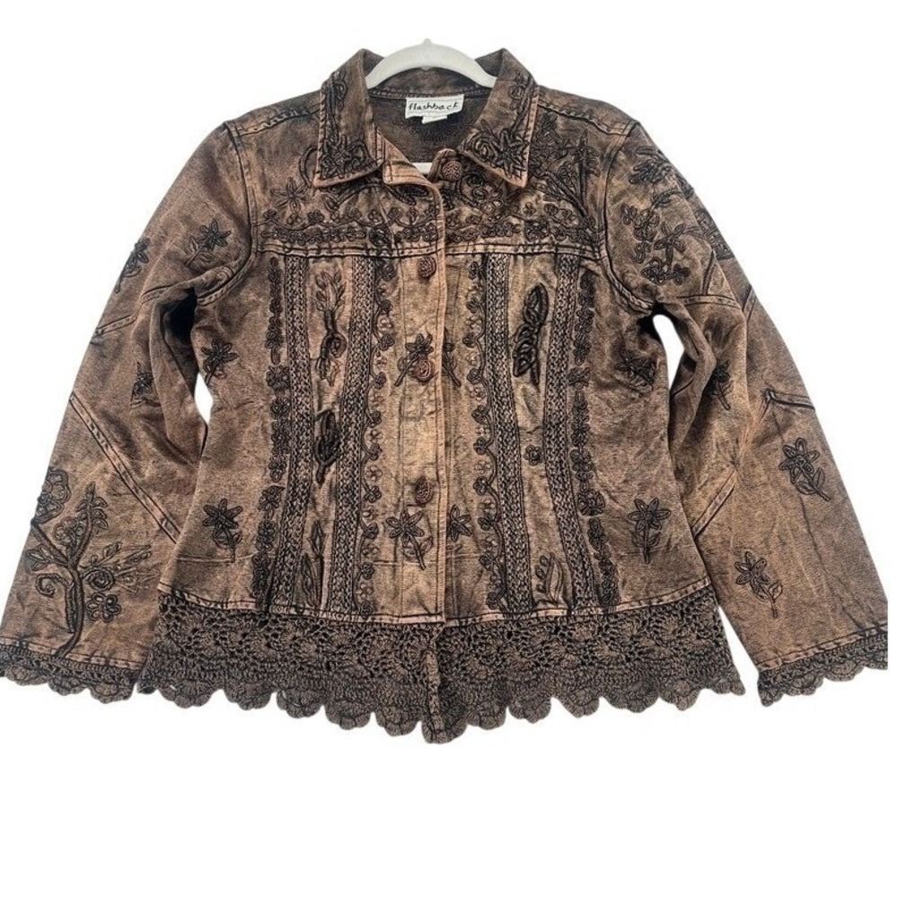 Vintage Flashback Embroidered Jacket Boho Western Lace Hem M